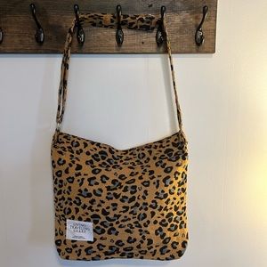 Leopard Print Woven Messenger Crossbody Bag